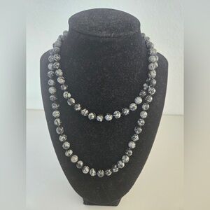 Blue Lace Agate Gemstone Bead Necklace | 36” Long | Natural Stone